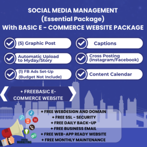 SOCIAL MEDIA MANAGEMENT (Essential package) with BASIC E-COMMERCE WEBSITE